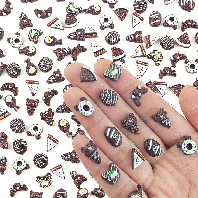 200 PCS Colorful Mini Resin Chocolate Dessert Series Figures for Crafts Tiny Resin Baking Food Miniature Things for Dollhouse Fairy Garden Micro Landscaping Decoration Cake Toppers Decor