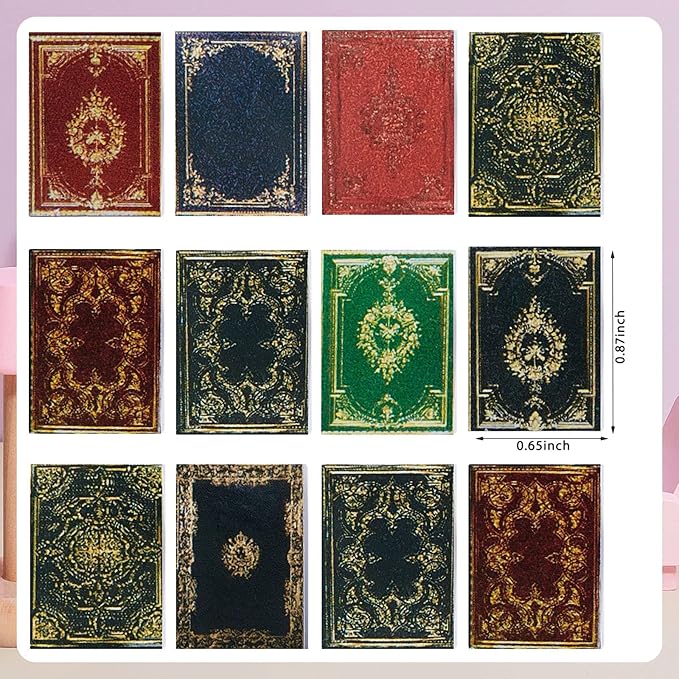 Skylety 24 Pieces 1:12 Scale Miniatures Dollhouse Books Assorted Miniatures Dollhouse Accessories Small Books Decoration Accessories Doll Toy Supplies(Printed Style)