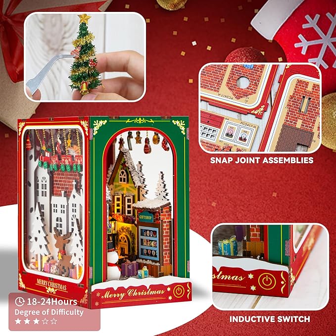 Flever Dollhouse Miniature DIY House Kit Creative Bookend with Furniture for Romantic Artwork Gift(Winter of Christmas)