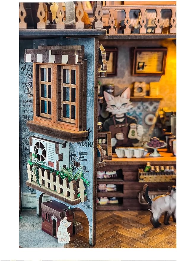 Book Nook Kit-DIY Dollhouse Kit Wooden Miniature Studio with Dust Cover Bookshelf Decor 3D Puzzle Book Nooks for Adults to Build Gift (Caramel Dreams)
