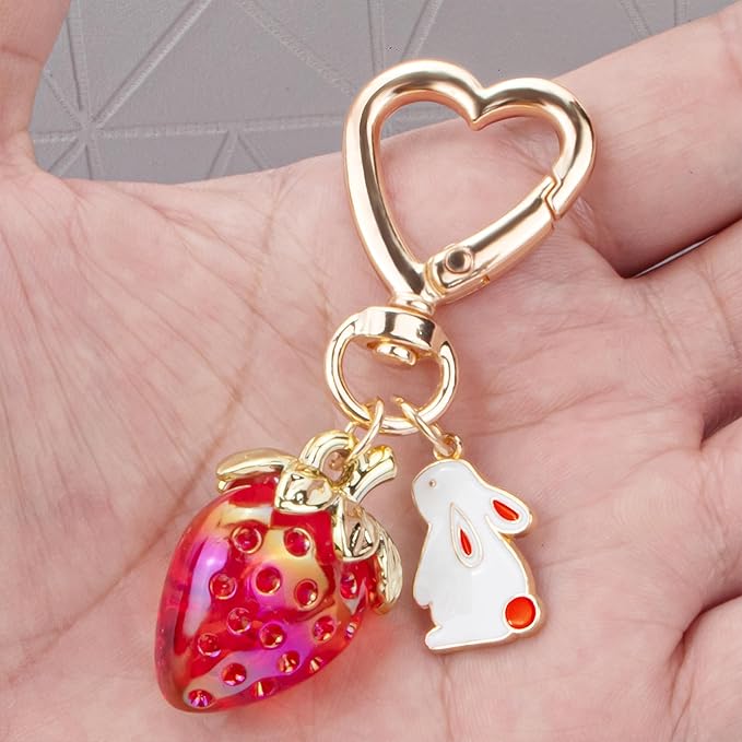 Wikavanli Cute Strawberry Keychain,Bag Charms,Kawaii Heart Flower Daisy Key chains Accessories Decor for Women Girls Purse