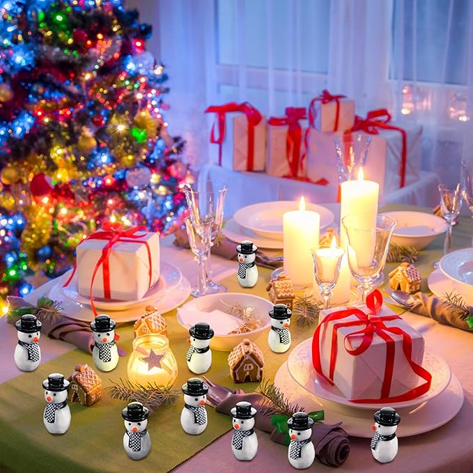 50 Pcs Winter Miniature Snowman Mini Winter Figurines Resin Snowman Ornaments for Crafts Micro Landscape Ornament Xmas Figurines for Holiday DIY Decor Party Favors