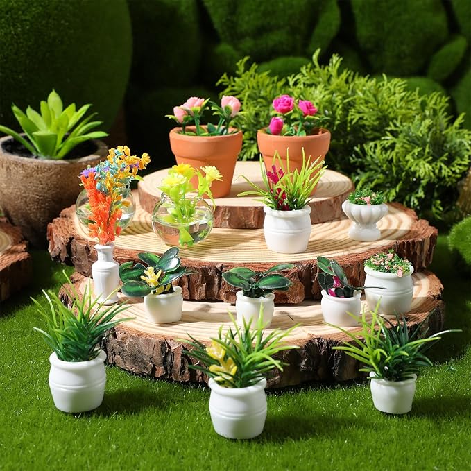 IMIKEYA Miniature Dollhouse Plant Flowers: 15pcs Mini Dollhouse Potted Plants Artificial Tiny Plants Fake Greenery Ornament Potted Plant Flower Model Micro Landscape Dollhouse Furniture Decor