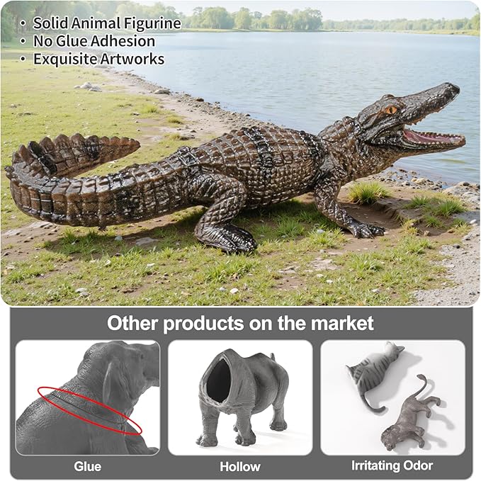 8PCS Large Safari Alligator Crocodile Animal Toy Family Figurines,Includes American,Nile,Saltwater Crocodile and Alligators with their babies, Party Favors Cake Toppers Gift for Boy Girl Kids