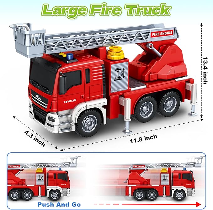 Kids Toys for 3 4 5 6 7 8 Years Old Boys, Large Fire Truck Toy, Friction Powered Fire Rescue Truck Vehicle Toy with Lights and Sirens Sounds, Water Pump, Ladder, Birthday Gifts for Boys Girls