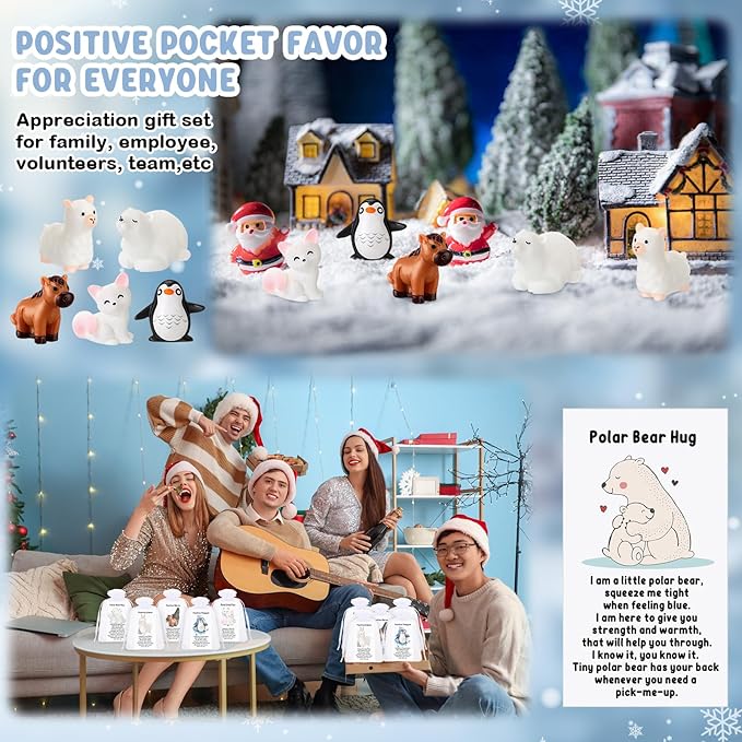 Suzile 25 Set Employee Appreciation Gifts Bulk Mini Polar Animal Figures Thank You Team Gift Pun Inspirational Card for Coworker Funny Resin Penguin Polar Bear Fox Alpaca Pony Office Favor