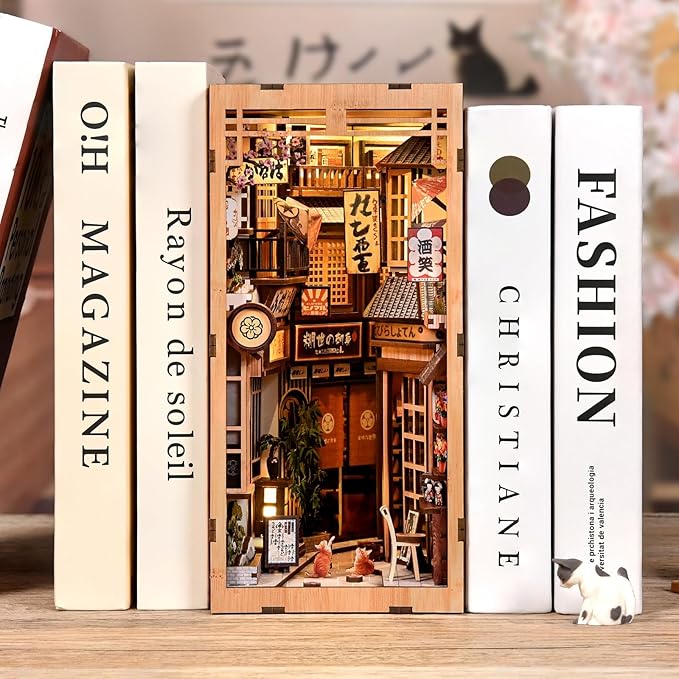Book Nook Kit - DIY Miniature Dollhouse Kit,Japanese for Adults and Teens, Tiny House Bookshelf Decor 3D Wooden Puzzle, Gifts for Family, Friends