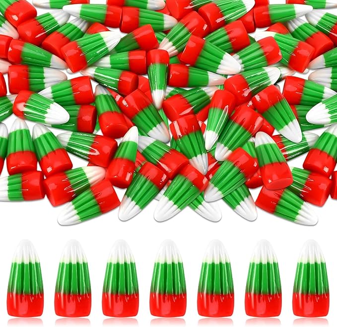 56 Pcs Fake Christmas Mini Resin Candy,Red Green Christmas Candy Corn Artificial Ornaments for Xmas DIY Crafts Party Figurines Garden Miniatures