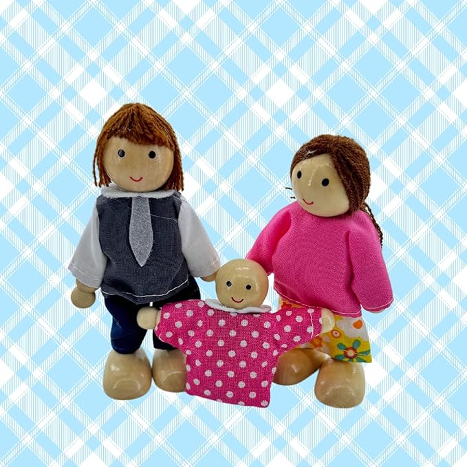 12 Pieces Wooden Dollhouse Family Set with Dog Cat Mini People Figures Dollhouse Dolls Wooden Doll Family Pretend Play Figures Accessories for Pretend Dollhouse(Style 2)