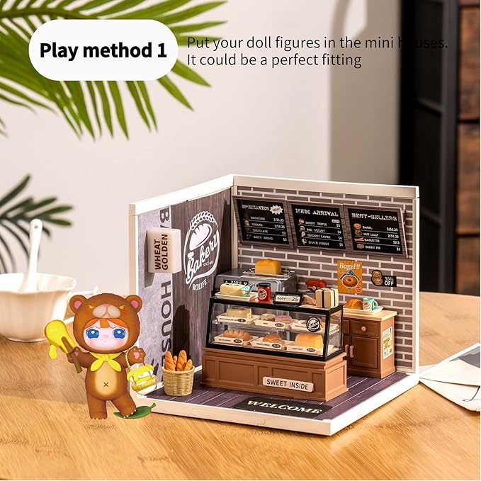 Rolife Plastic House Building Set Toy DIY Miniature Dollhouse Playset with LED for Mini Figures Construction Toys Diorama Kit Gifts for Adults