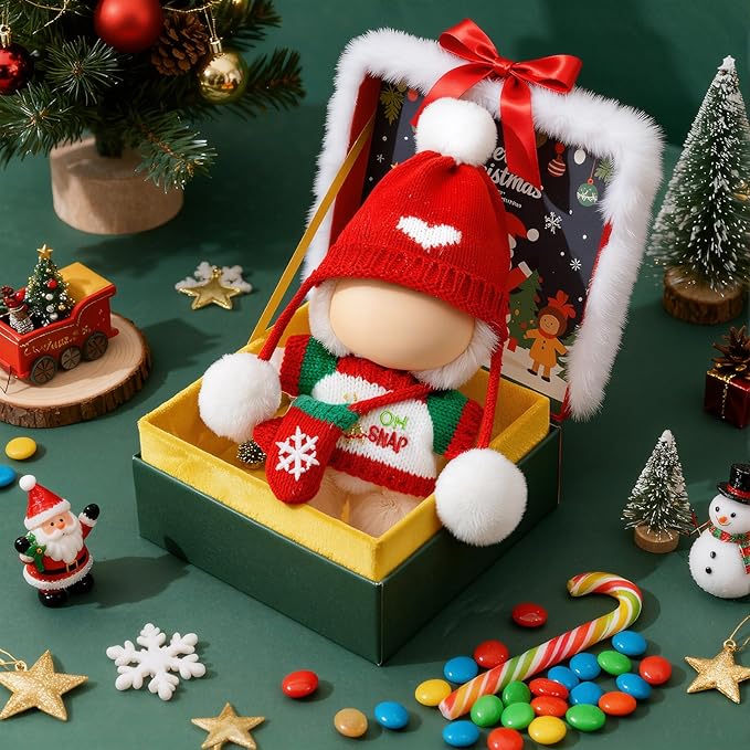 Christmas Clothes for LABUBU Doll (NO Doll), 3-Piece Handcrafted Crochet Christmas Accessories for LABUBU 17cm Dolls, Premium Outfit for LABUBU - Christmas Sweater + Hat + Bag (Red)