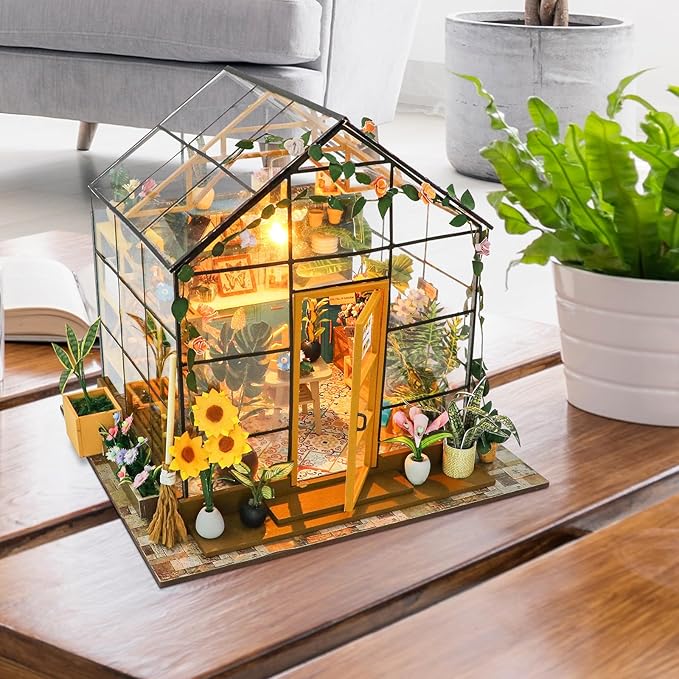 GuDoQi DIY Miniature Dollhouse Kit, Tiny House kit with Furniture, Miniature House Kit 1:24 Scale, Handmade Gift for Birthday Easter Day, Sunshine Flower House
