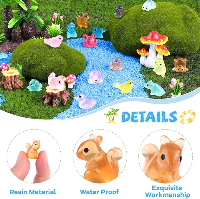 150PCS Random Mini Resin Animals Tiny Figurines Glow in Dark, Miniature Figures to Hide, Little Animal Small Accessories for Topper Garden Dollhouse Landscape Aquarium Ornaments Crafts & Decor
