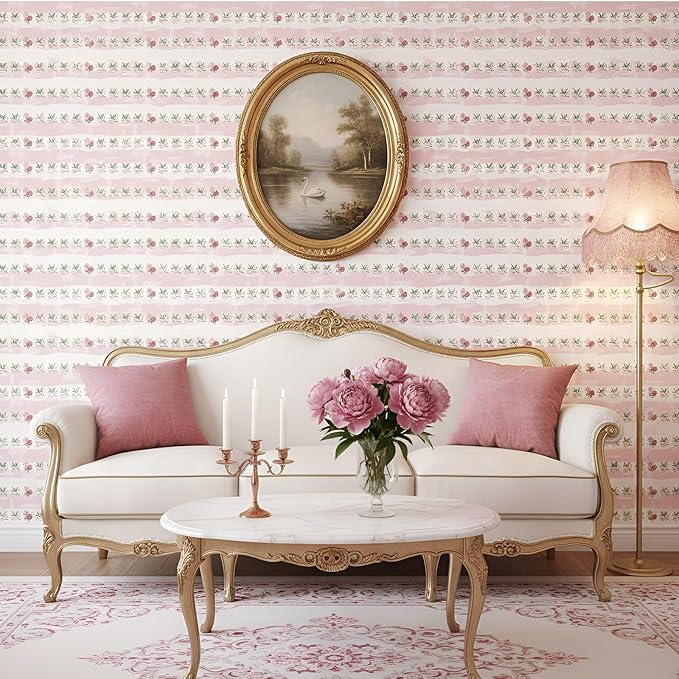 Flutesan 3 Pcs Miniature Dollhouse Wallpaper and Flooring Peel and Stick 1:12 Scale Self Adhesive Doll House Wallpaper DIY Mini Dollhouse Accessories 8.27 x 11.69 Inch(Pink Flower)