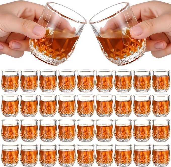 Meanplan 2.7oz Mini Shot Glasses Set Tasting Glasses Heavy Base Clear Shot Cup Cute Cordial Mini Wine Cups for Serving Whiskey, Wine, Juice (36 Pieces)