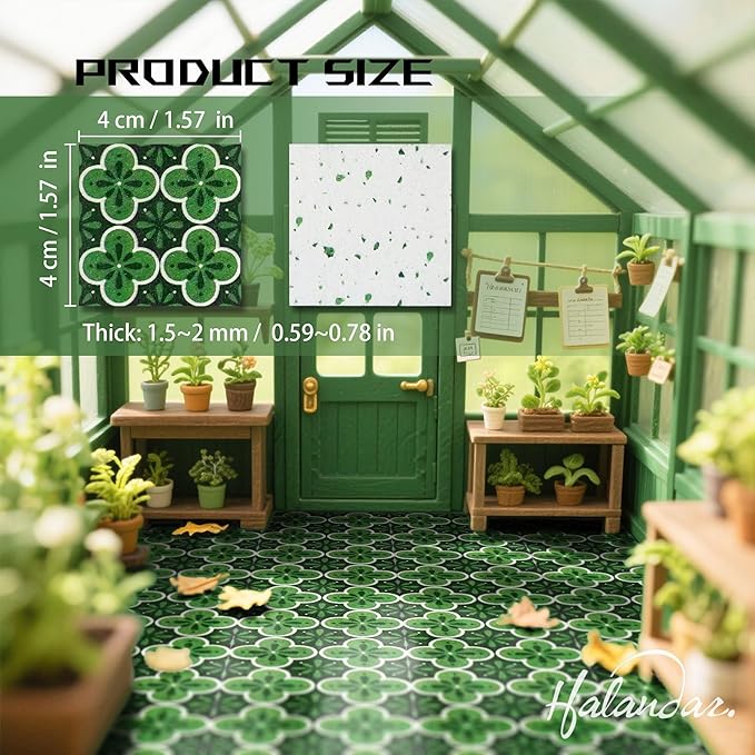 Halandar Dollhouse Flooring Tiles on 1/12 1/6 Scale Miniature Decor Accessories 32pcs Double-Sided