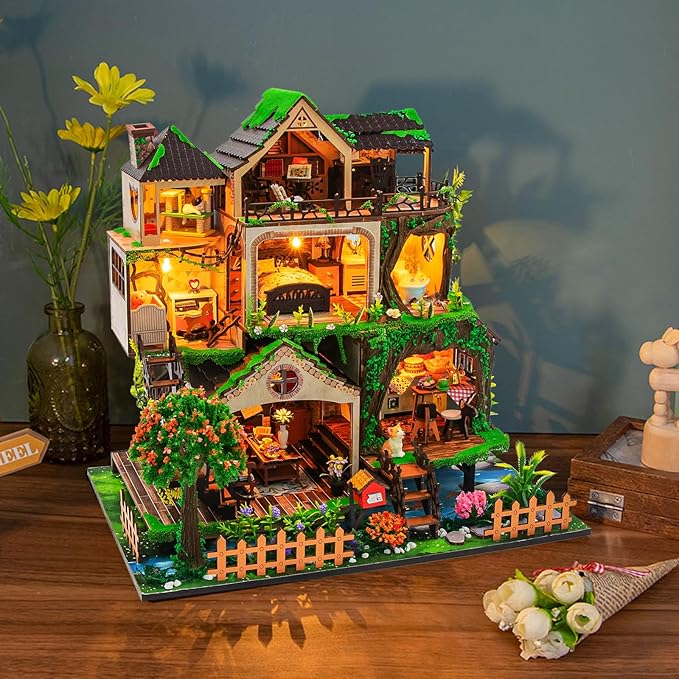CUTEROOM Miniature House Kits for Adults, Mini Dollhouse Wooden Furniture Kit, DIY Craft Kits Creative Room Tiny House for Decoration-Fairytail Forest