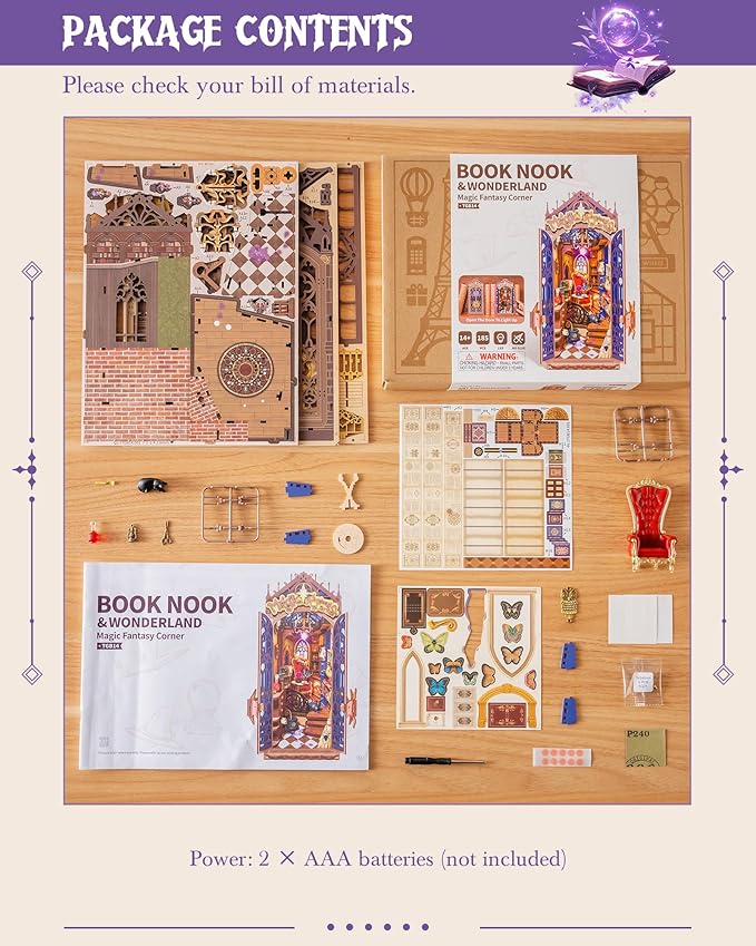ROBOTIME Book Nook Kit, DIY Miniature House Kit, 3D Wooden Puzzle Bookends, Witch Study Room Bookshelf Decor, Creative Unique Gifts for Adults (Magic Fantasy Corner)