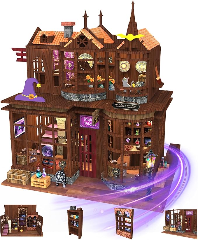 DIY Miniature Dollhouse Kit - Wooden Dollhouse Kit Miniature House Kit with LED Light - 3D Castle Puzzle Gift for Kids and Adults，Magic House DIY Kits