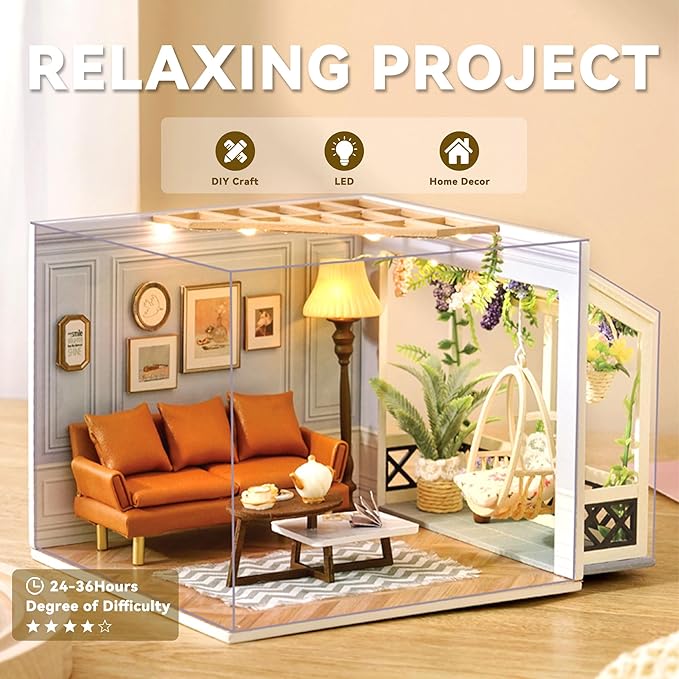 Flever DIY Miniature House Kit, Tiny Home Kit with LED Light, Mini House Build Craft Kits for Adults and Teens, Home Decor Creative Gift for Family/Friends(Warm Moment)