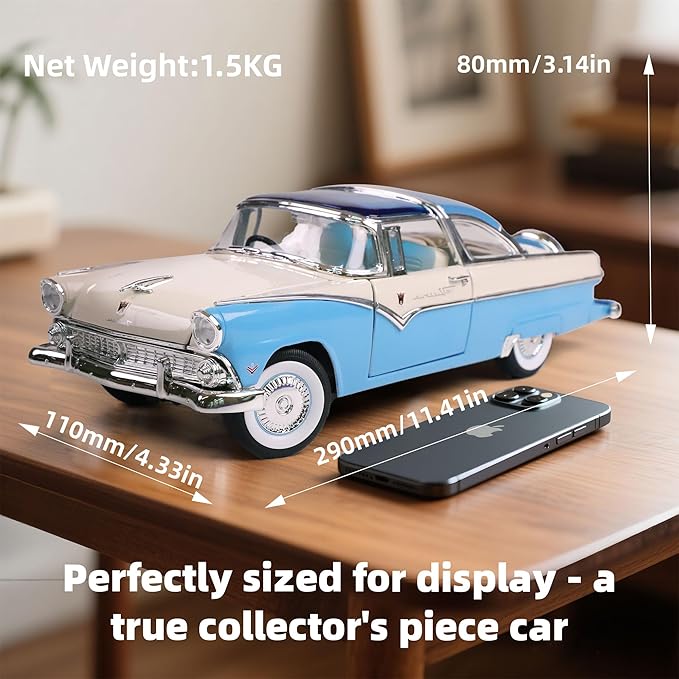 1955 Ford Crown Victoria 1/18 Scale Die-Cast Metal Model Premium Classic Vintage Alloy Cars with Display Case, for Kids Men and Teens Dad 14+ Year