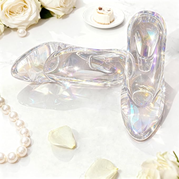 QFkris 2 Pack Colorful Cinderella Glass Slipper Christmas Decoration for Girls Room Decor, Glass Cinderella Heels for Party Decorations, Princess Birthday Bedroom Decor, for Women