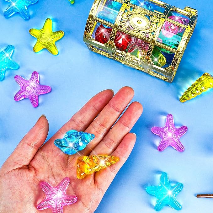 MARFOREVER 38 Pcs Pool Toys, 36 Diving Gems for Kids Colorful Sinking Diving Gems Assorted Crystals Gems with 2 Pirate Treasure Chest Boxes Mesh Bag for Boys Girls Swimming Beach Bathroom Water Toys
