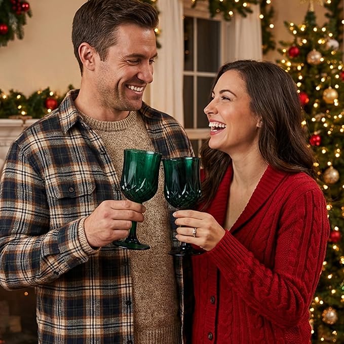 LEYIQU Plastic Wine Glasses, Plastic Goblets Vintage Style Cordial Drinking Glasses for Valentine’s Day, Wedding Reception, Grand Event Party Supplies (12, Green)