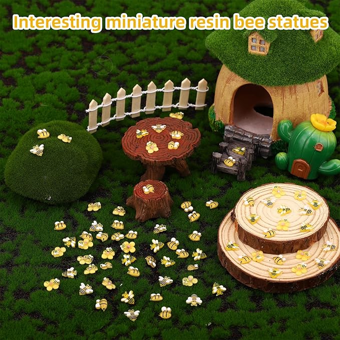 210pcs Mini Bees Figures, 3 Styles Miniature Resin Yellow Bees Tiny Resin Animals for Crafts Dollhouse Fairy Garden Micro Landscape Garden Decor