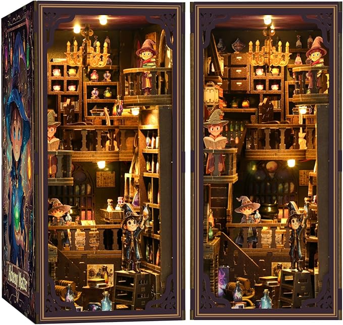 Book Nook Kit - DIY Miniature Dolls House Kit with Furniture and LED Light, 3D Puzzle Wooden Art Bookends, Model Kits for for Adults and Teens (Potion Master)