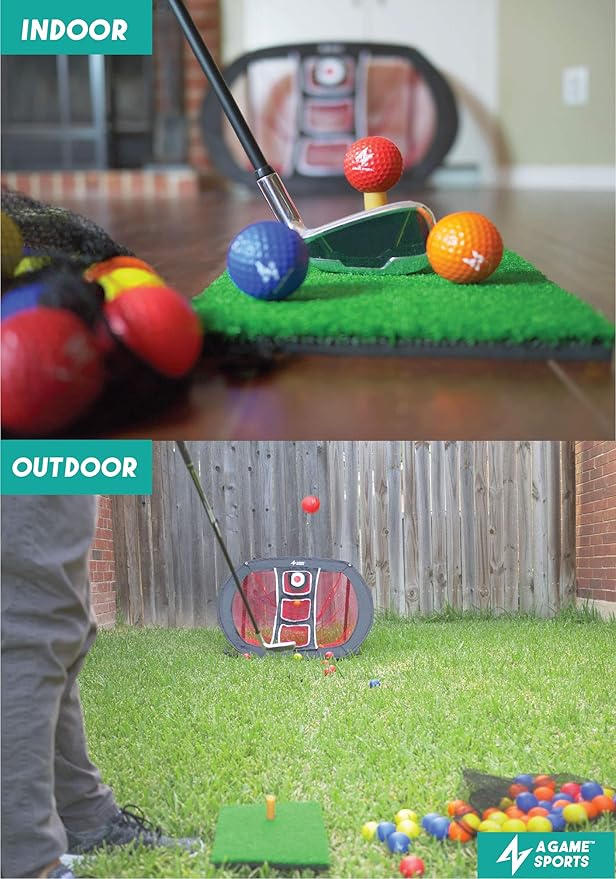 A GAME SPORTS Golf Chipping Net with Mat - Practice Net for Backyard & Indoor/Outdoor Swing Training
