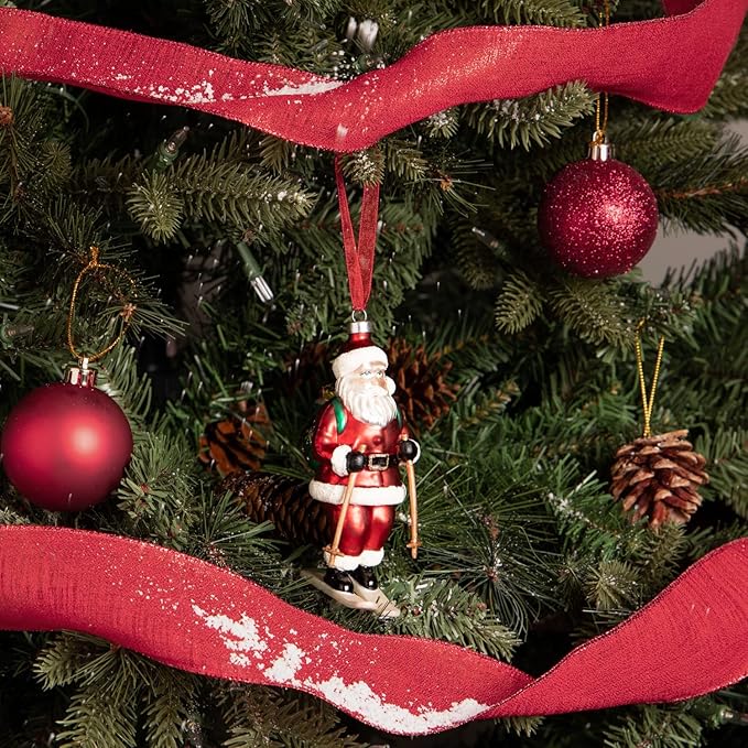 Every Day is Christmas Glass Blown Ornaments Cute Hand Made Figurines Tree Decoration, Ski Santa