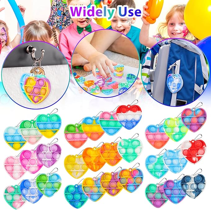 Pop Fidget Toys Bulk Its Valentines Day Gifts for Kids Classroom 30 Pack Valentine Party Favors for Kids Mini Pop Heart Keychain It Fidgets for Classroom Prizes Exchange Birthday Goodie Bag Stuffers