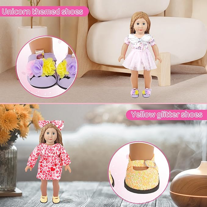 MSYO 18 Inch Doll Shoes 6 Pairs-Assorted Fashion Doll Accessories with Boots & Unique Design, Durable Kids Shoe Set for 18 Dolls, Gift for Girls Ages 3+