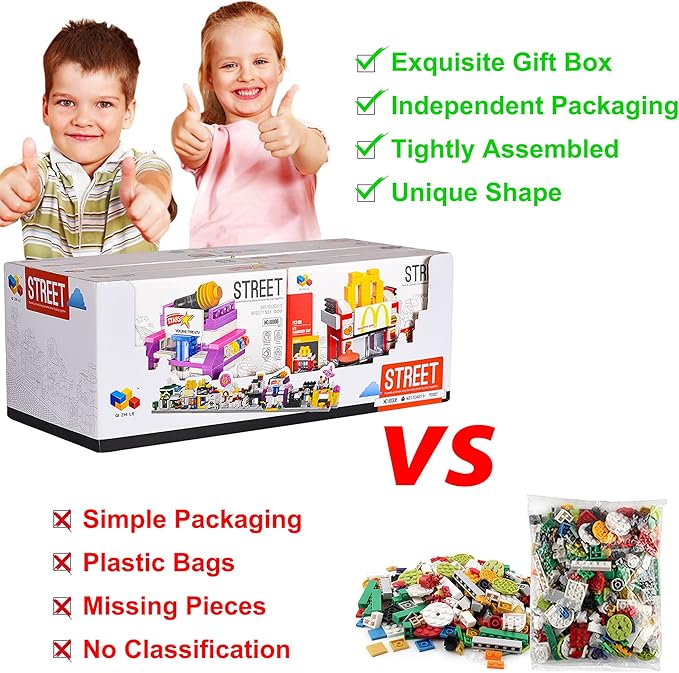 ZornRC 8 Packs Mini City Shop Street View Building Blocks Kit,MOC Construction Creative Educational Kit with Hair Salon & Café Store,Girls Boys Dream Toy Set,Christmas Birthday Party Favors for Kids