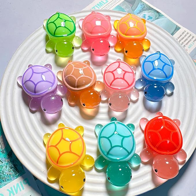 100PCS Mini Resin Turtles, Small Colorful Turtle Figurines Bulk Set, Tiny Resin Animals for Ocean Theme Party Decor, DIY Crafts, Cake Toppers, Fairy Garden Accessories (10 Vibrant Colors)