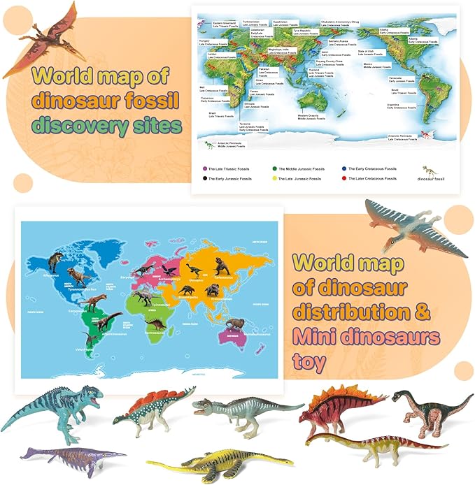 Dinosaur Toys Book with 50 PCS Different Dinosaurs Figures & Pokers,Interactive Perfect for Kids Dinosaurs Educational Toys for 3 4 5 6 7 8 12 Year Old Boys&Girls