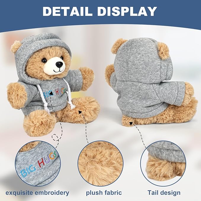 Big Hugs Teddy Bear Stuffed Animal with Gift Box Removable Hoodie for Comfort and Love, for Kids, Women & Men in Tough Time, Get Well Soon Gifts Basket with Beautiful Gift Greeting Card