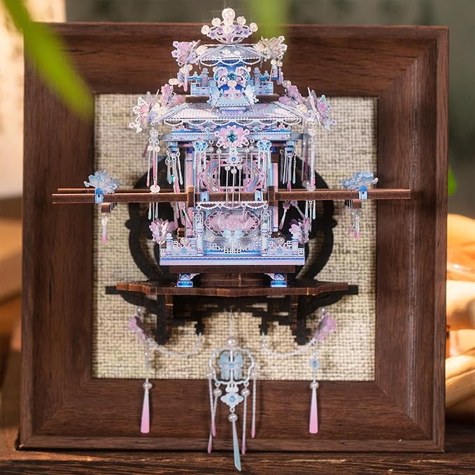 MU 3D Metal Puzzle Chinese Sedan Fridge Magnetic Models Kits Building 3D Wooden Puzzles, Chinese Wedding Gift DIY Craft Work Miniature Building, Birthday Gifts Home Desk Decor