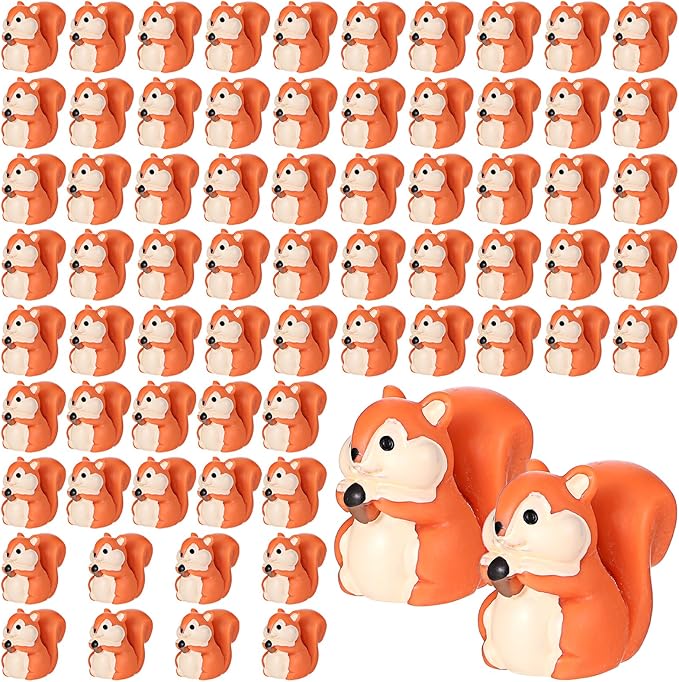 70Pcs Mini Resin Squirrel Figurines, Small Animal Miniatures Tiny Resin Squirrel Bulk for Garden Decor Home Ornaments Micro Landscape DIY Crafts