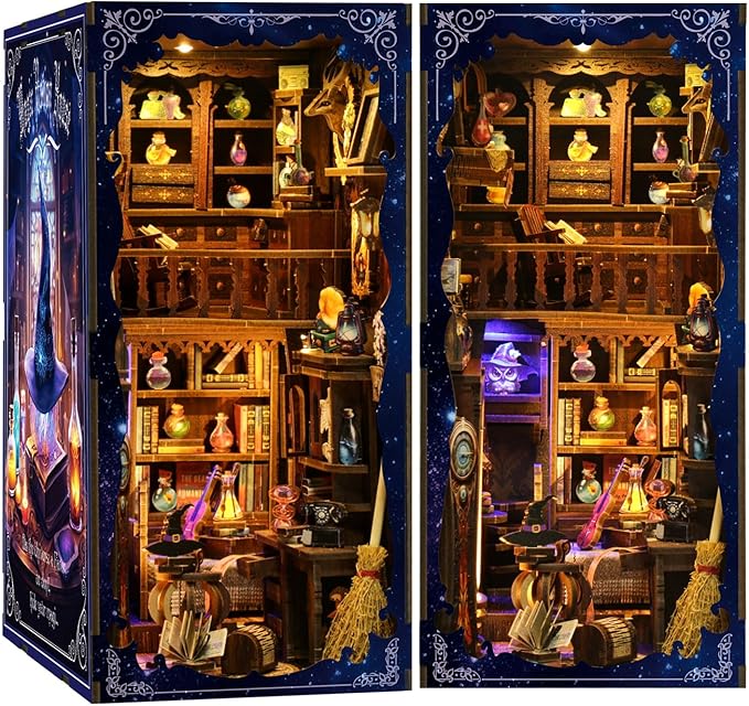 Book Nook Kit - DIY Miniature Dolls House Kit with Furniture and LED Light, 3D Puzzle Wooden Art Bookends, Model Kits for for Adults and Teens (Magic Potion Shop)