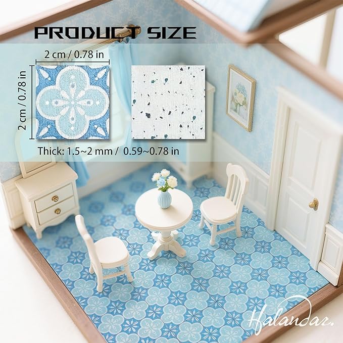 Halandar Dollhouse Flooring Tiles on 1/12 1/6 Scale Miniature Decor Accessories 128pcs Double-Sided