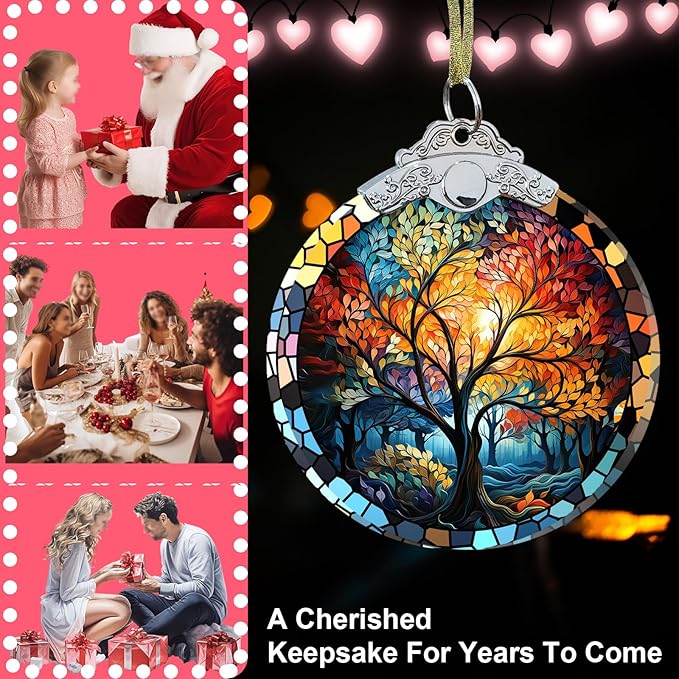 Aestas Tree of Life Crystal Glass 3" Hanging Ornament - Christmas Decor Gift & Holiday Keepsake Present Idea