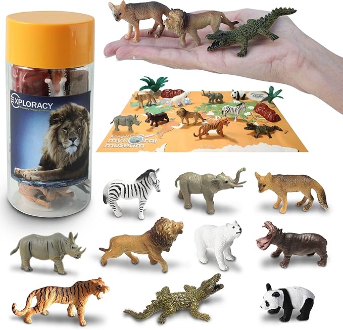 10pcs Mini Wild Animals Toys for Kids - Realistic Safari Figurines Jungle Zoo Playset Lion Elephant Tiger Forest Wildlife Animal Toys Sensory Bin Bath Play Christmas Birthday Toddlers Gift