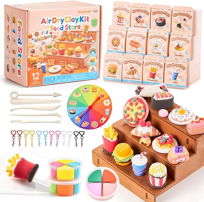 Shuttle Art Air Dry Clay for Kids - Food Store, 33 PCS Modeling Clay Kit with Sculpting Tools and Tutorials, Safe & Non-Sticky, Craft Gifts for Boys & Girls