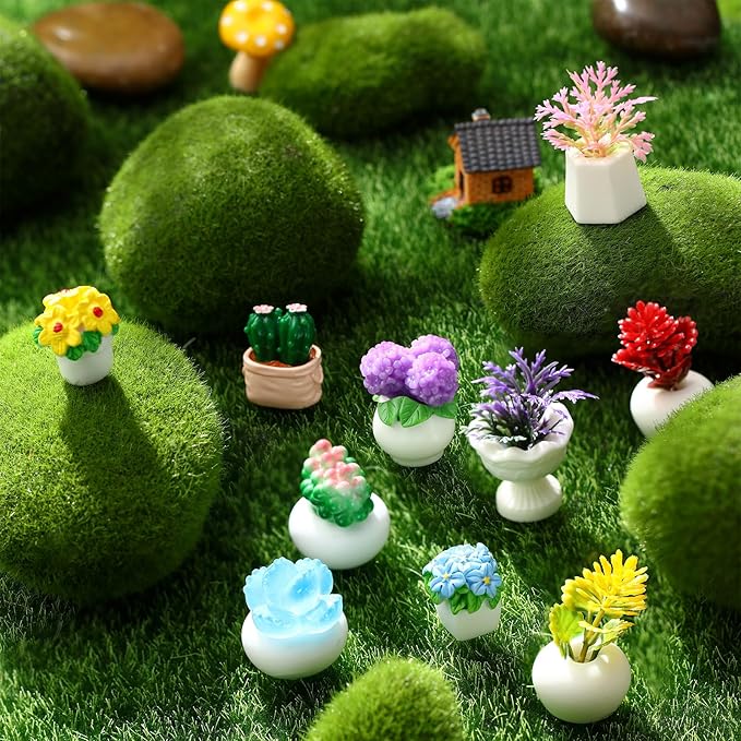 Threehoney 30 Pcs Miniature Dollhouse Plants Accessories Mini Artificial Potted Flower Tiny Resin Greenery Cactus Figurines for Doll House Gift DIY Garden Bonsai Micro Landscape Decoration(Succulents)