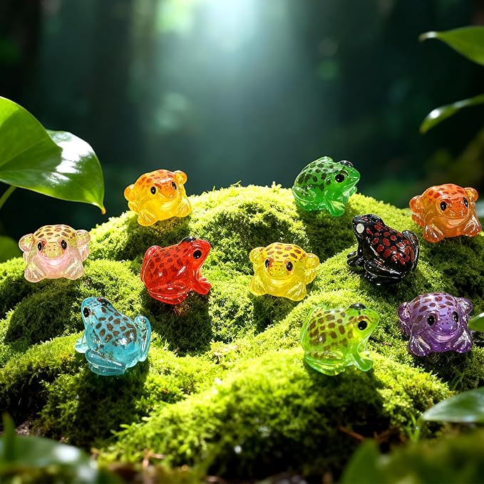 30 Pcs Luminous Mini Resin Frogs, 10 Colors Glow in The Dark Frog Statues, Miniature Craft Decor for Terrarium & Fairy Garden, Mini Resin Frogs for Moss Landscape Decoration(Assorted Colors)