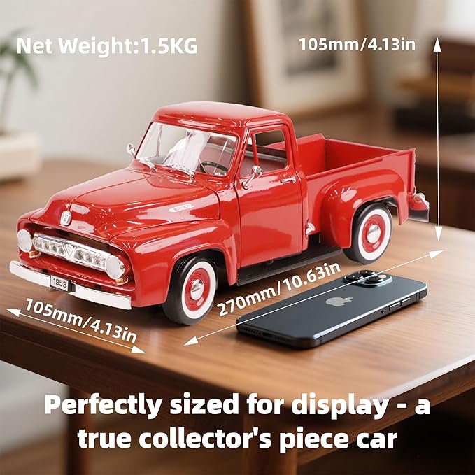 1953 Ford F-100 Pickup Truck 1/18 Scale Die-Cast Metal Model Alloy Collection Cars with Display Case, with Opening Doors, for Kids Men and Teens Dad 14+ Year