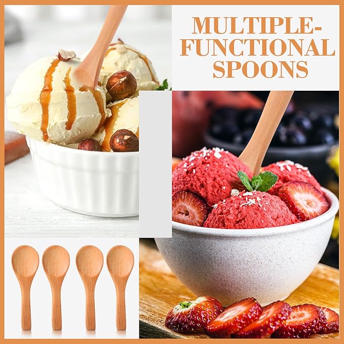 Boao 200 Pcs Small Wooden Spoons, 3.5'' L, Mini Wood Natural Tiny Spoons Wooden Little Teaspoons for Jars Sugar Creamer Honey Spices Salt Kitchen Supplies (Light Brown)