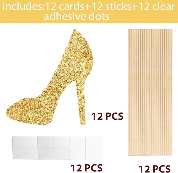 Glitter Gold High Heel Ccenterpiece Sticks Birthday Party Wedding Party Suppliesns 12PCS Stiletto Heels Table Toppers Shoes Table Decorations for Women Bachelorette Party Decor